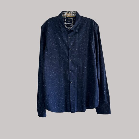 Cactus Man Men's Navy Blue Long Sleeve Button-Up Shirt With Speckled Design XL - Picture 3 of 12